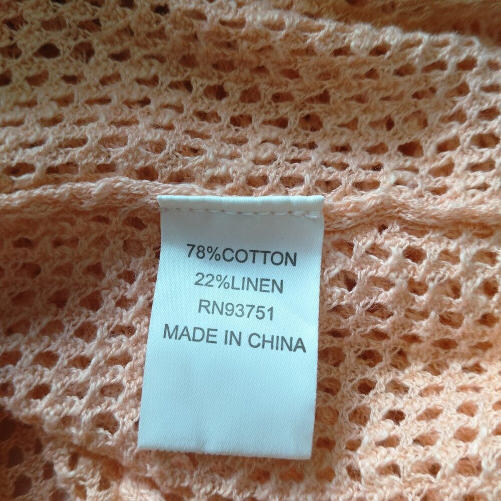 in Cashmere Linen Blend Open Knit Longline Open Front Cardigan Size Large Beachy - Picture 8 of 8